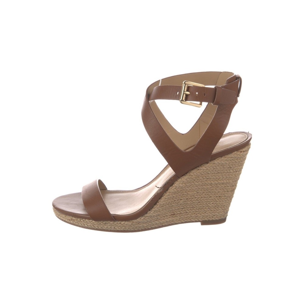 Michael Kors Brown Leather Kaylee Espadrille Wedge Sandals Size 8M (656clo) - Picture 2 of 8
